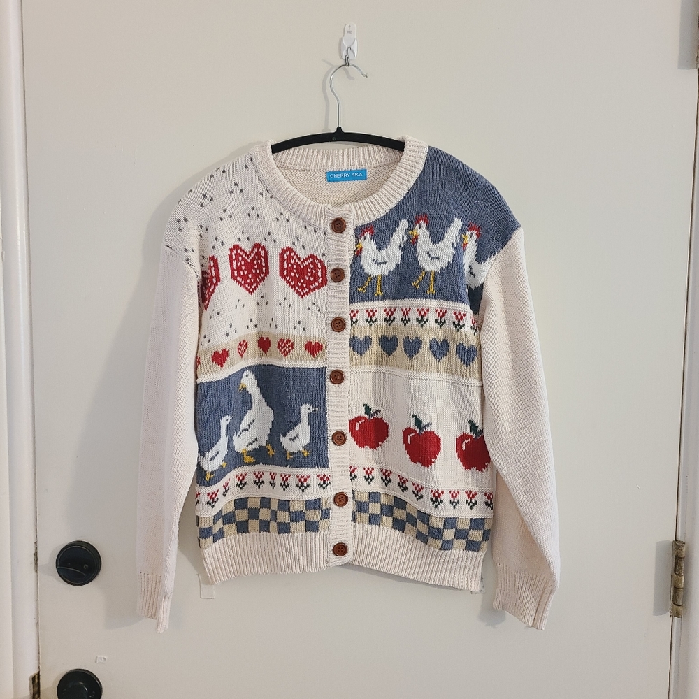 Kawaii Vintage Y2K 90s Chicken Duck Apple Heart Harajuku Cottagecore Cardigan